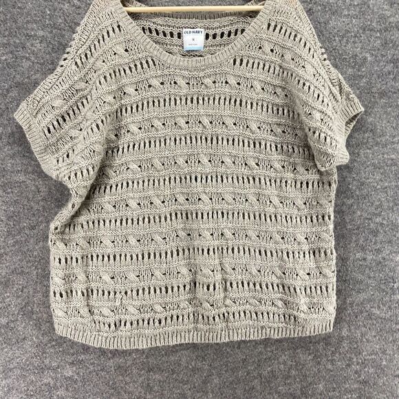 Old Navy Sweater Pullover Women 1X Plus Gray Knit Wool Short Sleeve Round Neck - Picture 4 of 9